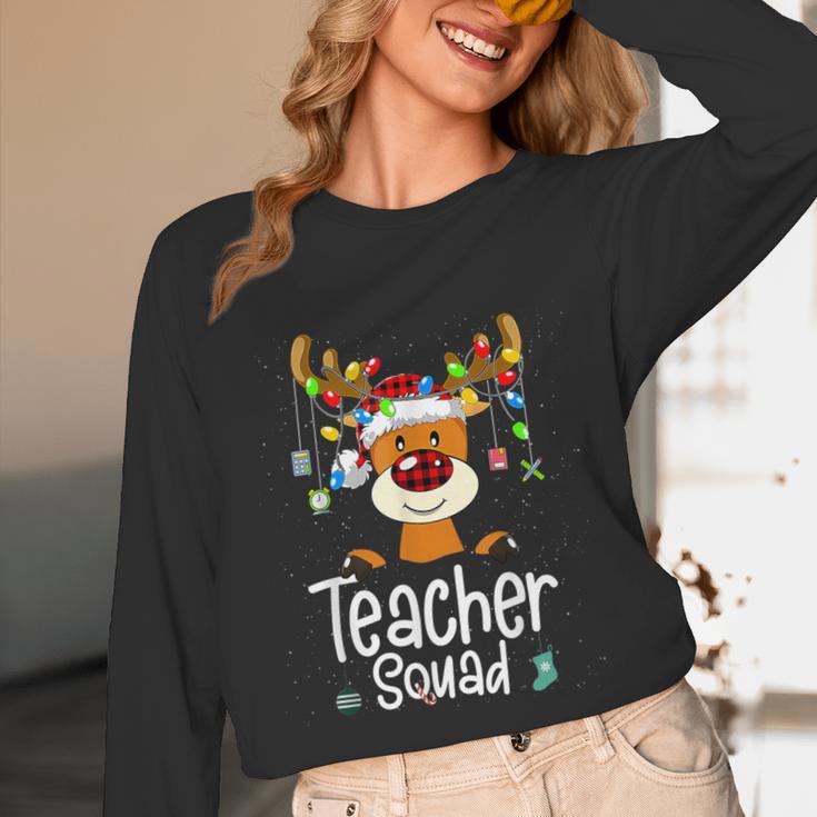 Teacher Squad Red Plaid Rudolph Reindeer Christmas Unisex Long Sleeve T-Shirt, funny design
