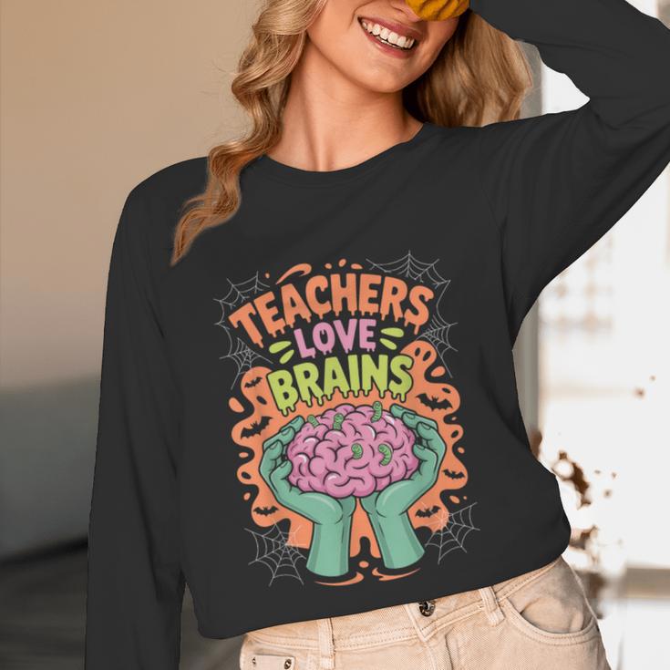 Teacher Teachers Love Brains Halloween Men Women Unisex Long Sleeve T-Shirt, funny design