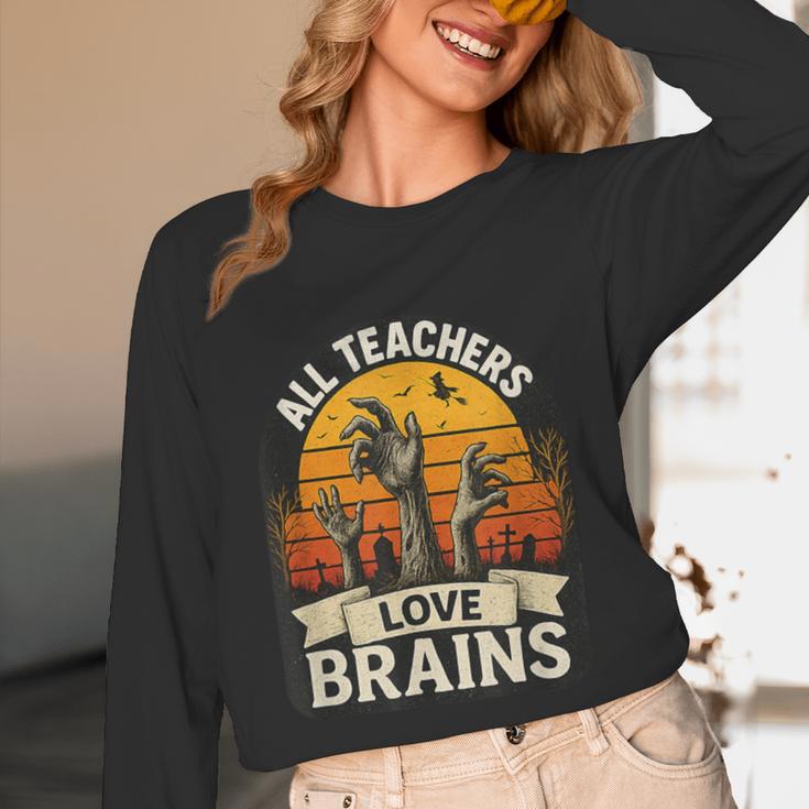 Teacher All Teachers Love Brains Halloween Unisex Long Sleeve T-Shirt, funny design Teacher All Teachers Love Brains Halloween Unisex Long Sleeve T-Shirt, funny design