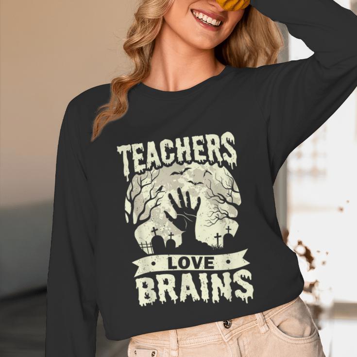 Teachers Love Brains Halloween Costume Boo Trick Teach Unisex Long Sleeve T-Shirt, funny design