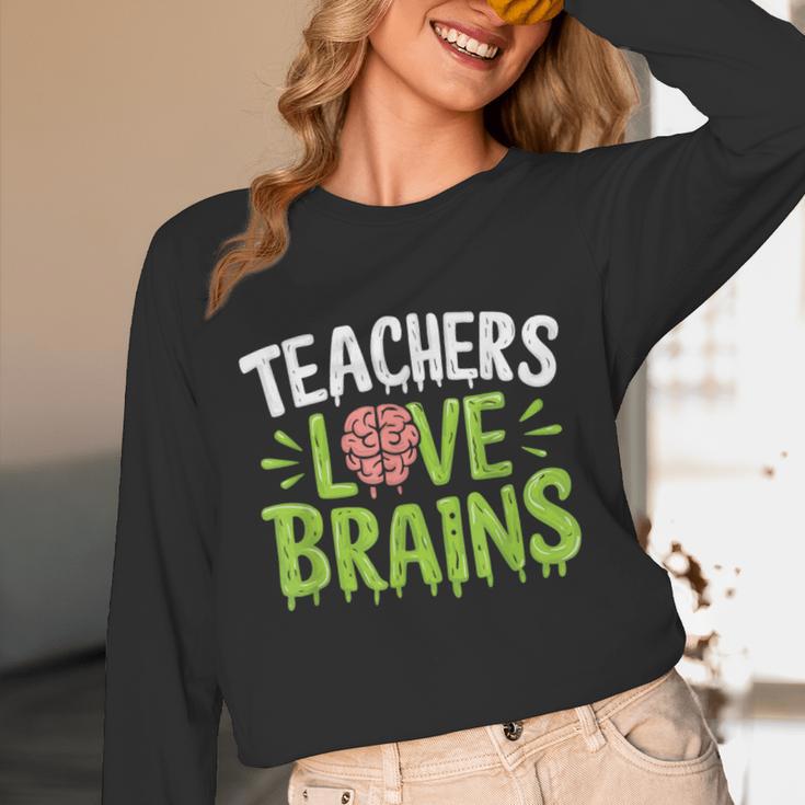 Teachers Love Brains Halloween Teacher Zombie Unisex Long Sleeve T-Shirt, funny design Teachers Love Brains Halloween Teacher Zombie Unisex Long Sleeve T-Shirt, funny design