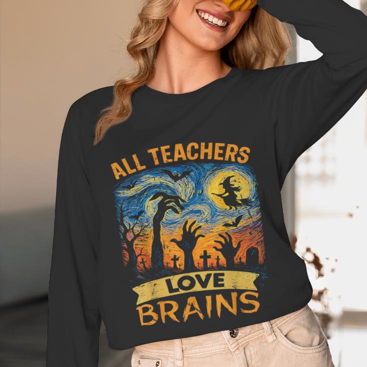 All Teachers Love Brains Shirt Teacher Halloween Tee Unisex Long Sleeve T-Shirt, funny design