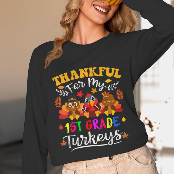 Thankful For My 1st Grade Turkeys Thanksgiving Teacher Fall Unisex Long Sleeve T-Shirt, funny design