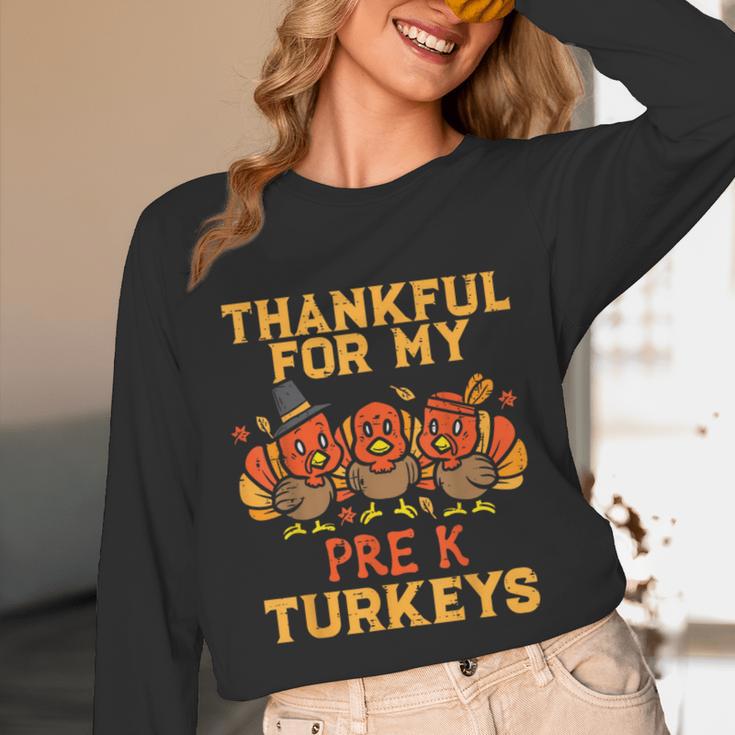 Thankful For My Pre K Turkeys Teacher Thanksgiving Men Women Unisex Long Sleeve T-Shirt, funny design