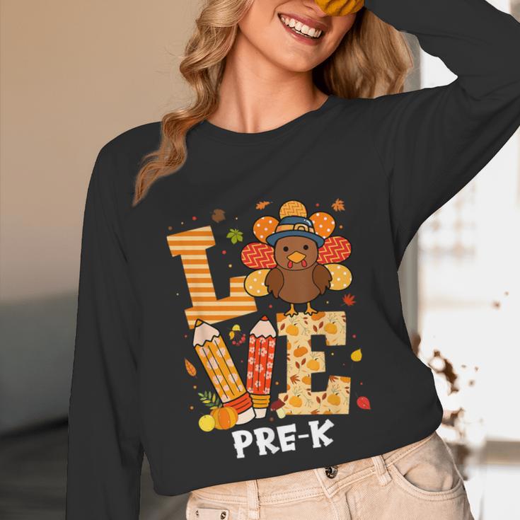 Thanksgiving Love Pre-K Teacher Turkey Autumn Fall For Men Women Girls Kids Unisex Long Sleeve T-Shirt, funny design