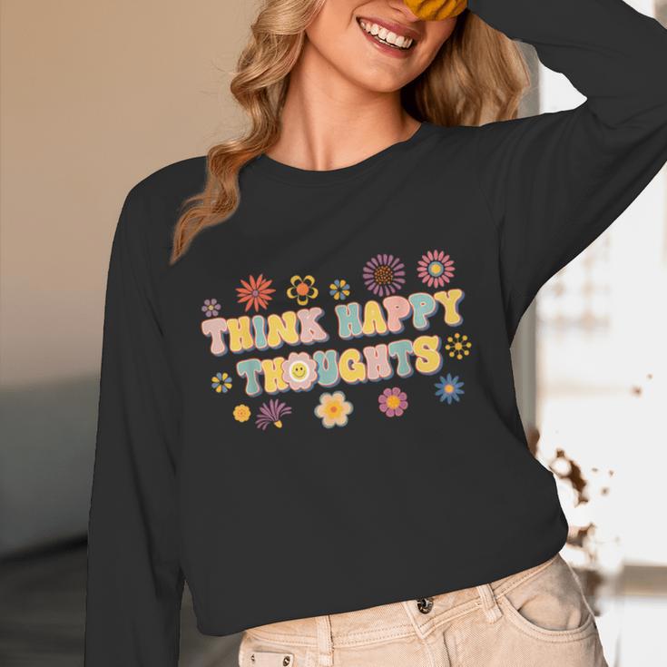 Think Happy Thoughts Teens Spring Positive Message Teachers For Men Women Girls Kids Unisex Long Sleeve T-Shirt, funny design
