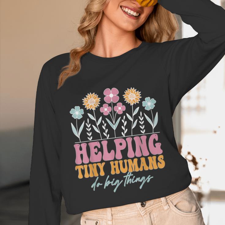 Tiny People Help Do Big Things Nursery Teacher Unisex Long Sleeve T-Shirt, funny design