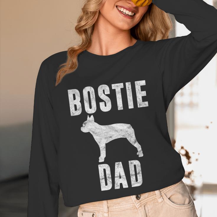 Vintage Boston Terrier Dad Dog Daddy Bostie Father Unisex Long Sleeve T-Shirt, funny design