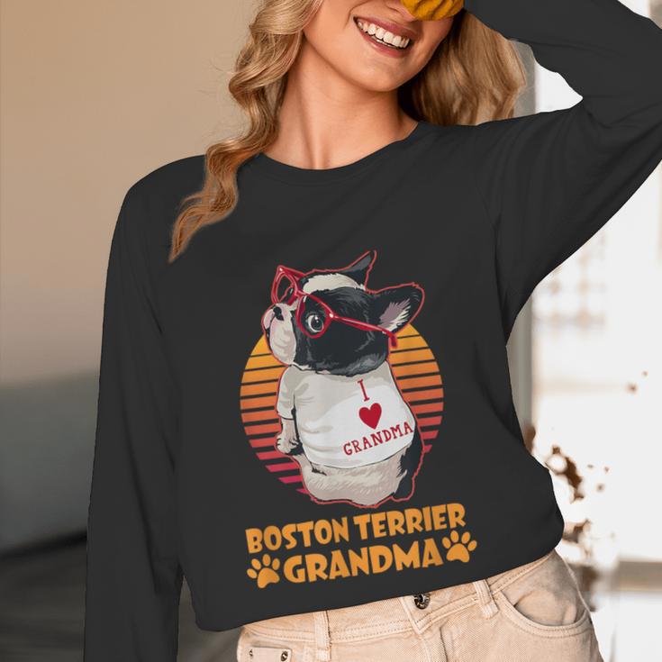 Vintage Boston Terrier Grandma Wear Sunglasses Dog Lover Men Women Girls Kids Unisex Long Sleeve T-Shirt, funny design