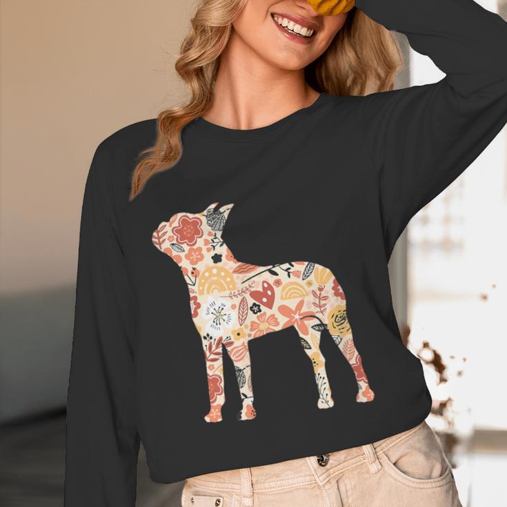 Vintage Floral Boston Terrier For Dog Lover Unisex Long Sleeve T-Shirt, funny design