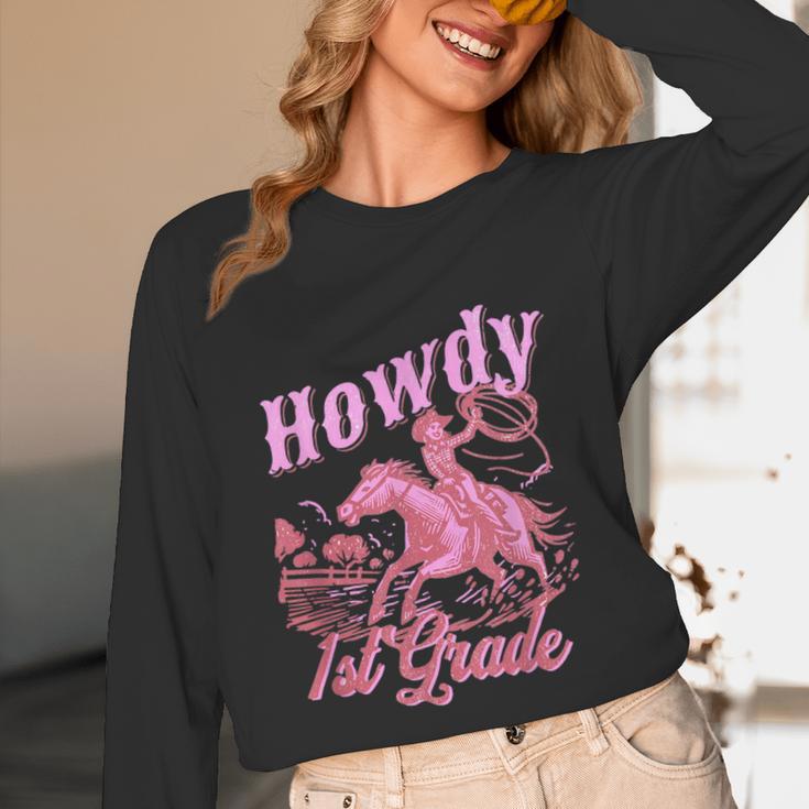 Vintage Howdy First Grade Cowgirl Teacher Western School Unisex Long Sleeve T-Shirt, funny design