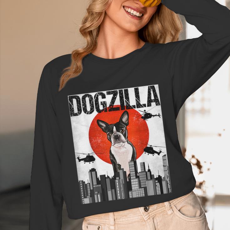 Vintage Japanese Dogzilla Boston Terrier Unisex Long Sleeve T-Shirt, funny design