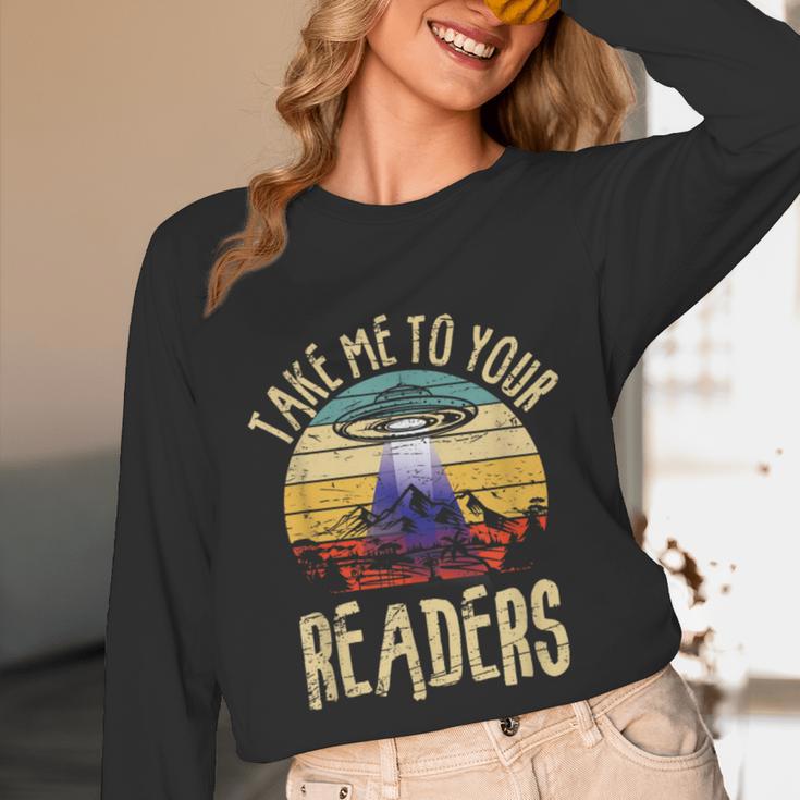 Vintage Take Me To Your Readers English Teacher Alien Space Men Women Unisex Long Sleeve T-Shirt, funny design