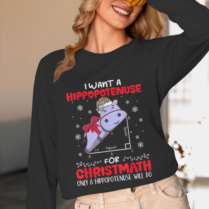 I Want A Hippopotenuse For Christmath Math Teacher Christmas Unisex Long Sleeve T-Shirt, funny design