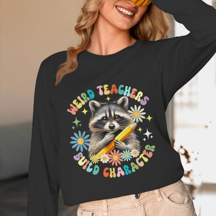Weird Teachers Build Character Raccoon Colourful Floral Unisex Long Sleeve T-Shirt, funny design Weird Teachers Build Character Raccoon Colourful Floral Unisex Long Sleeve T-Shirt, funny design