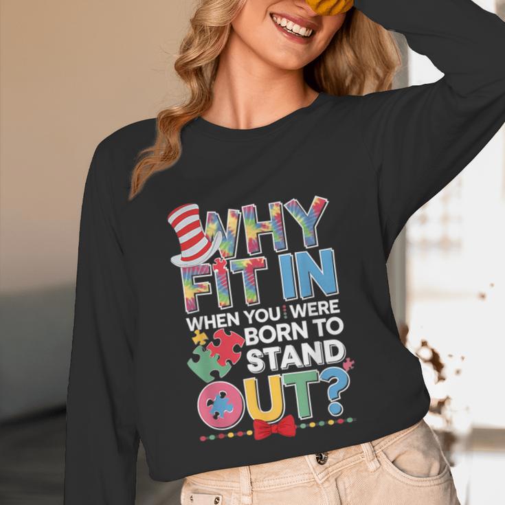 Why Fit In Doctor Teacher Cat In Hat Cool Autism Awareness Men Women Kids Unisex Long Sleeve T-Shirt, funny design