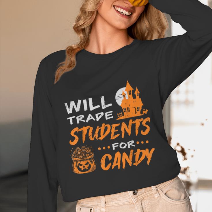 Will Trade Students For Candy Halloween Costume Teacher Unisex Long Sleeve T-Shirt, funny design