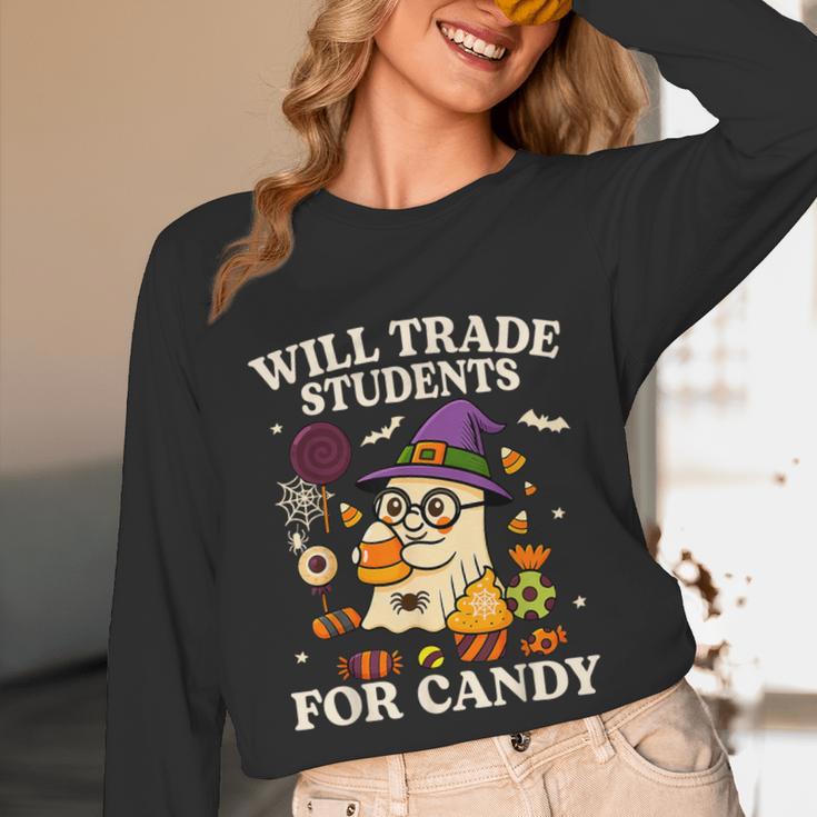 Will Trade Students For Candy Teacher Ghost Halloween Unisex Long Sleeve T-Shirt, funny design Will Trade Students For Candy Teacher Ghost Halloween Unisex Long Sleeve T-Shirt, funny design
