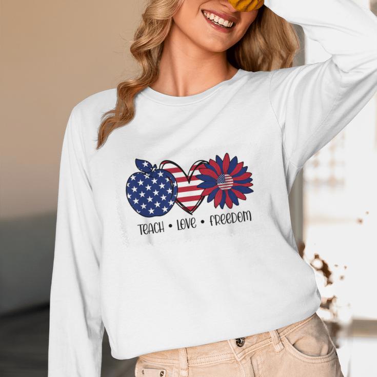 American Flag Teach Love Freedom Preschool Teacher 4th July Unisex Long Sleeve T-Shirt, funny design American Flag Teach Love Freedom Preschool Teacher 4th July Unisex Long Sleeve T-Shirt, funny design