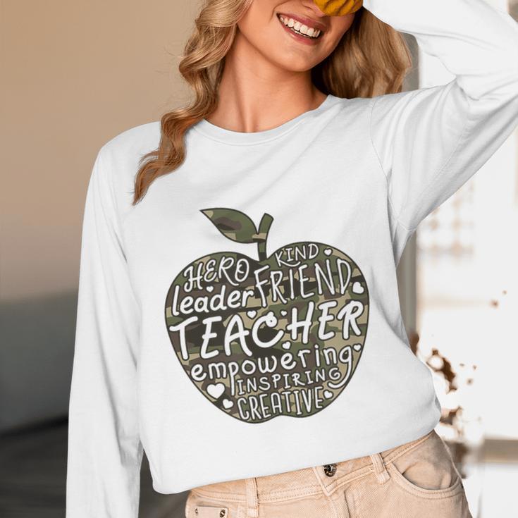 Apple Camoflauge Clothing Camo Student Teacher Cute School Unisex Long Sleeve T-Shirt, funny design