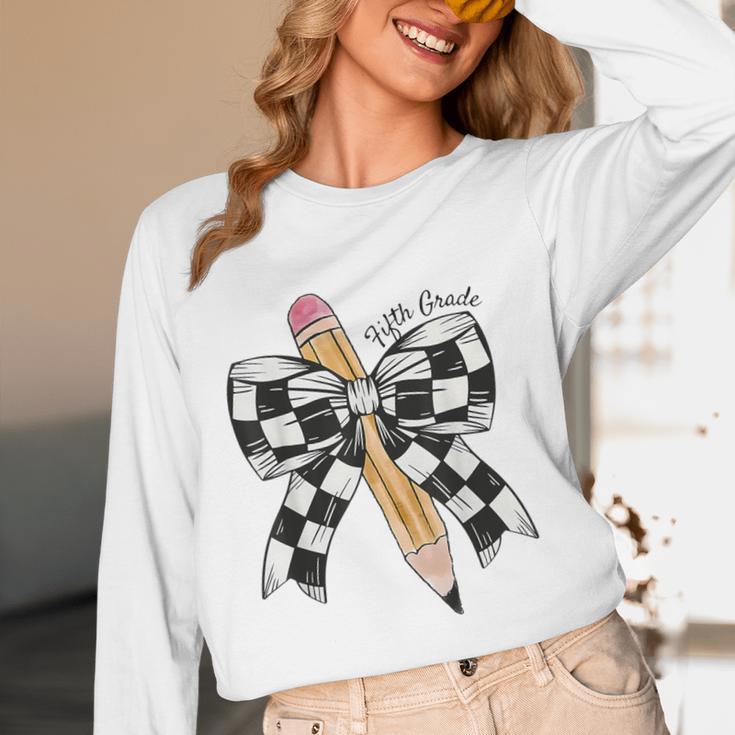 Back To School Hello Fifth Grade Teacher Coquette Pencil Bow Unisex Long Sleeve T-Shirt, funny design Back To School Hello Fifth Grade Teacher Coquette Pencil Bow Unisex Long Sleeve T-Shirt, funny design