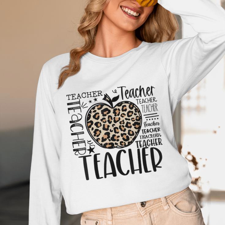 Back To School Teacher Life Apple Leopard Teacher Women Unisex Long Sleeve T-Shirt, funny design