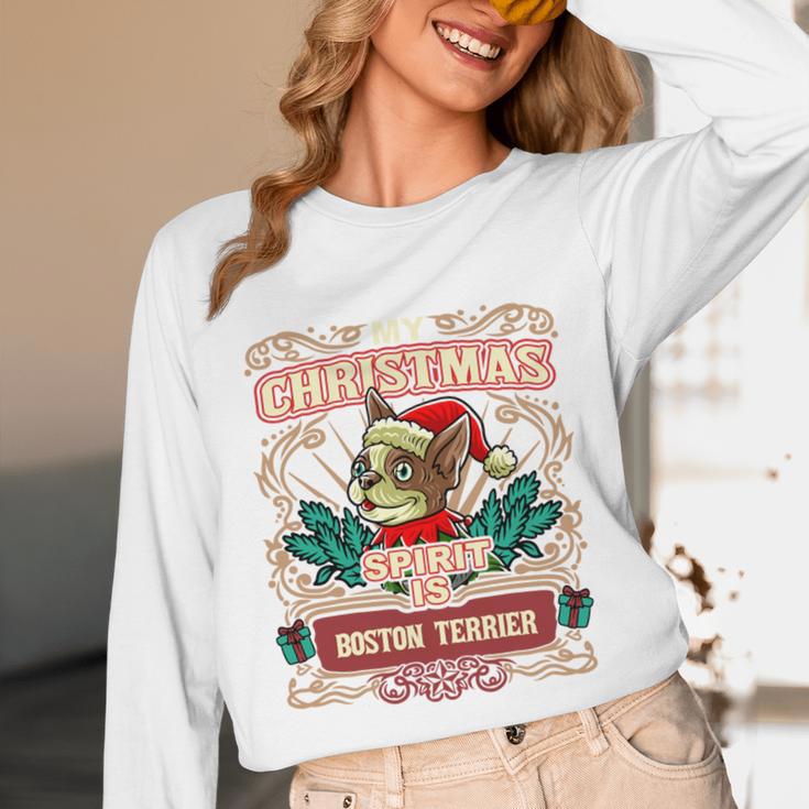 Boston Terrier My Christmas Spirit Dog Santa Claus X-Mas Unisex Long Sleeve T-Shirt, funny design