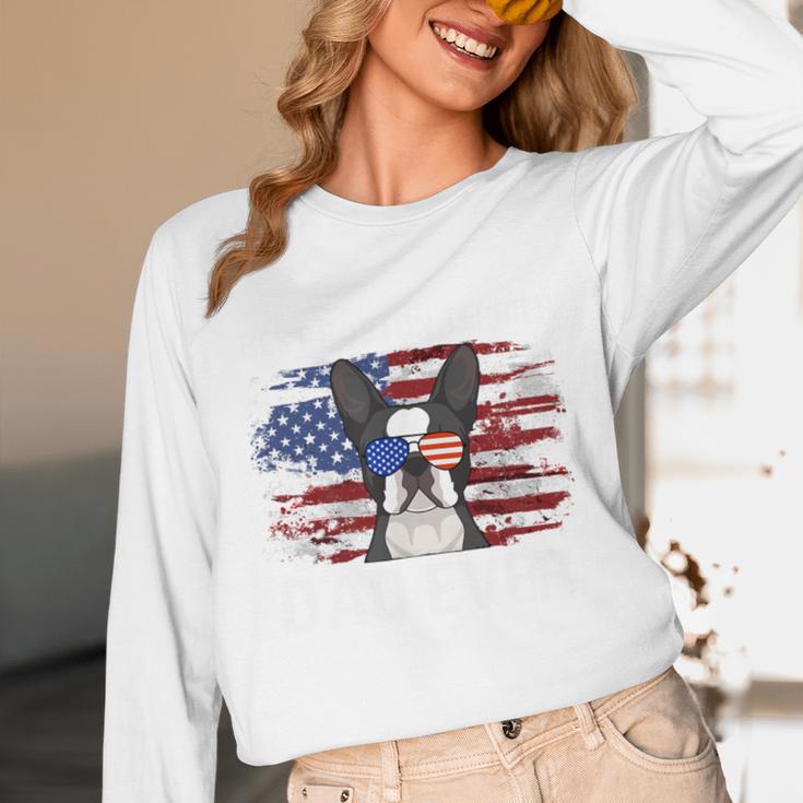 Boston Terrier Dad American Flag 4th Of July Dog Fathers Day Unisex Long Sleeve T-Shirt, funny design