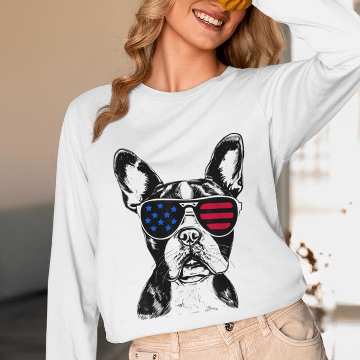 Boston Terrier Dog 4th July America USA Flag Men Women Kids Unisex Long Sleeve T-Shirt, funny design