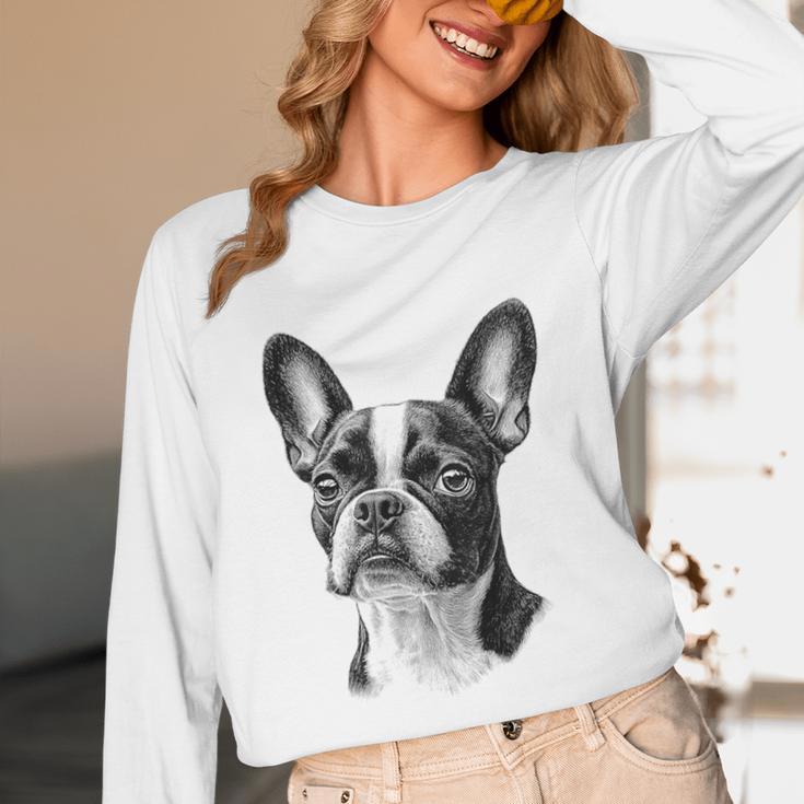Boston Terrier Dog Motif Pet Illustration Boston Terrier For Men Women Kids Unisex Long Sleeve T-Shirt, funny design
