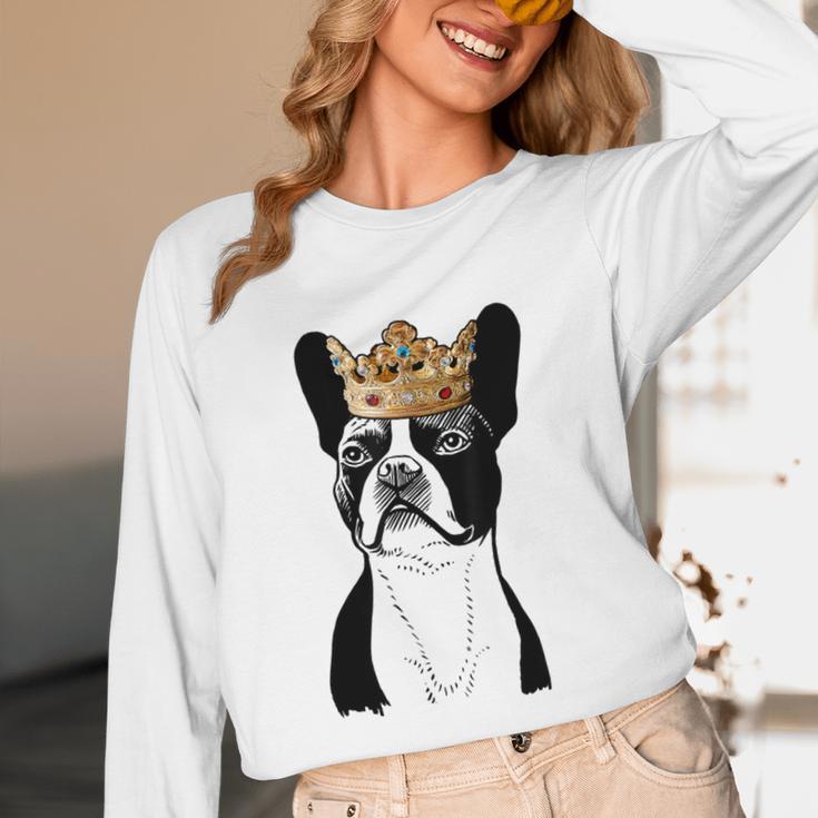Boston Terrier Dog Wearing Crown For Men Women Girls Kids Unisex Long Sleeve T-Shirt, funny design