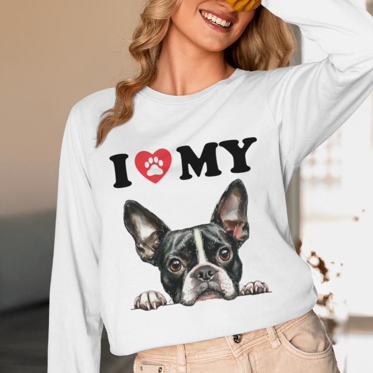 Boston Terrier I Heart My Dog Dog Lover Unisex Long Sleeve T-Shirt, funny design