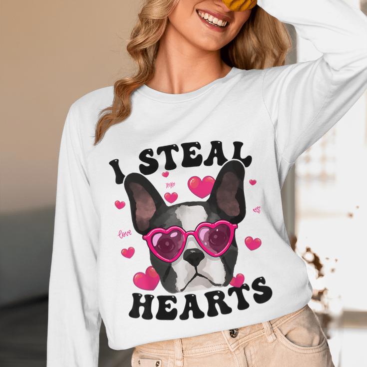 Boston Terrier Heart Glasses Girls Bostie Valentines Day Unisex Long Sleeve T-Shirt, funny design