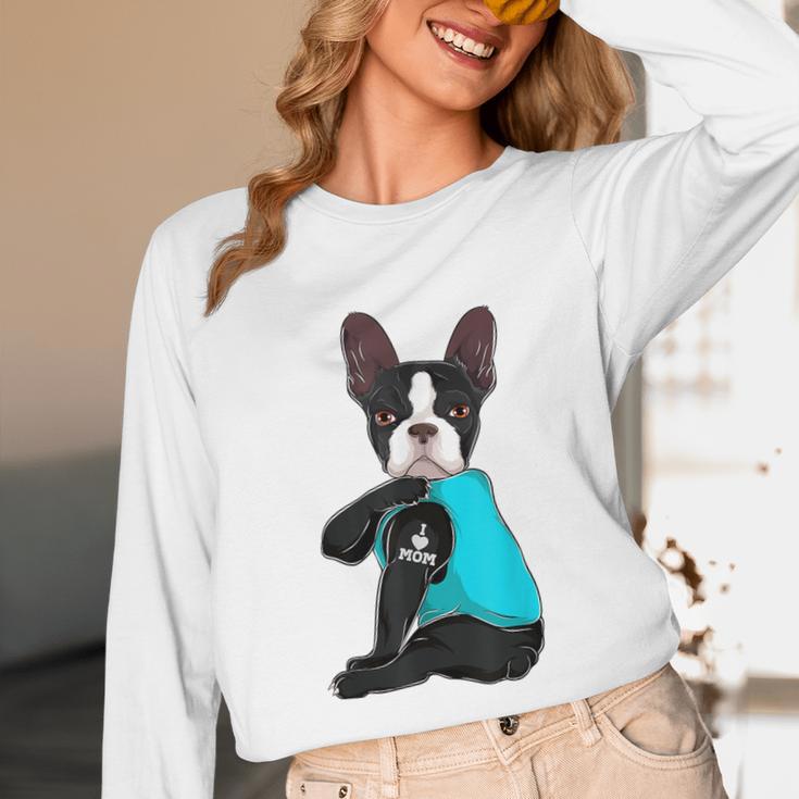 Boston Terrier I Love Mom Apparel Unisex Long Sleeve T-Shirt, funny design