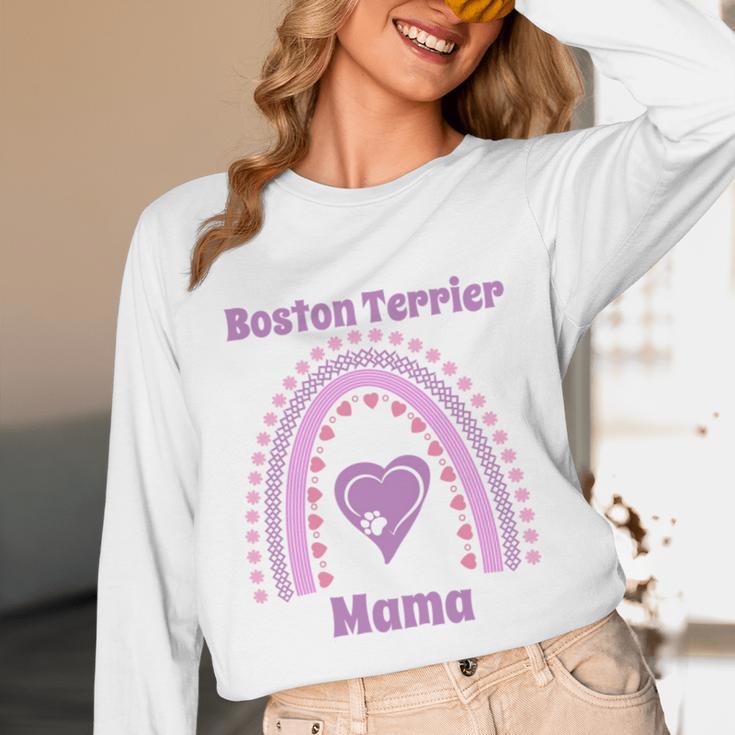 Boston Terrier Mama Cute Rainbow Paw Heart Shape Unisex Long Sleeve T-Shirt, funny design