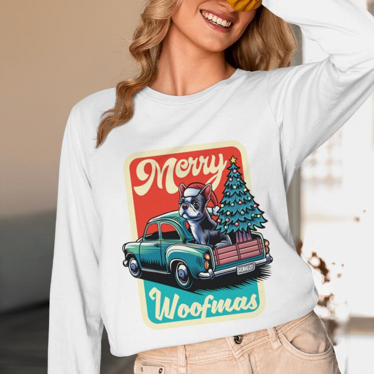 Boston Terrier Merry Christmas Tree Truck Santa Dog X-Mas Unisex Long Sleeve T-Shirt, funny design