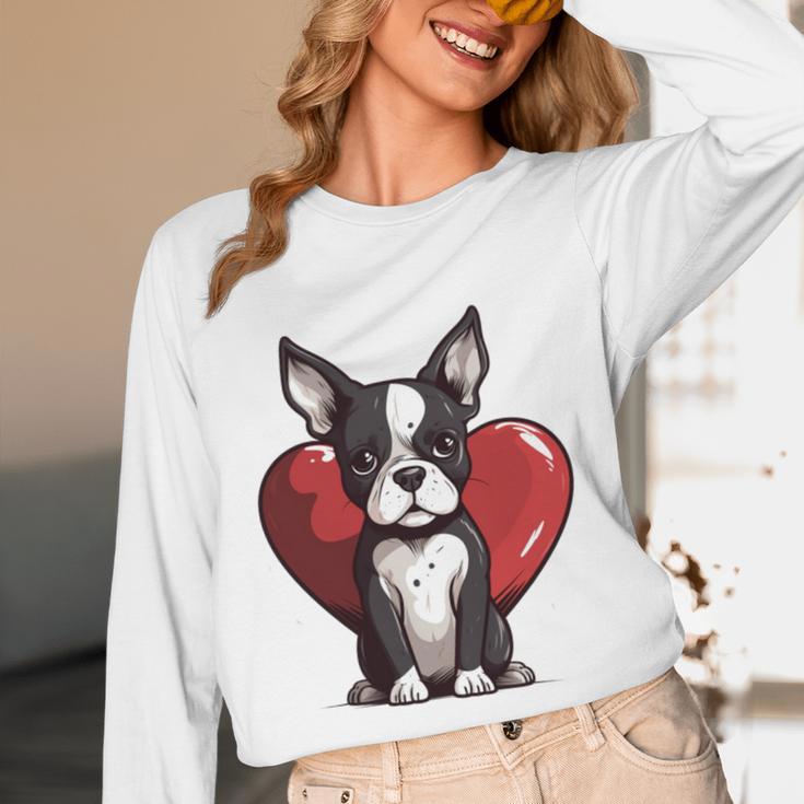 Boston Terrier Mom Dad Bostie Dog Lover Valentines Day Unisex Long Sleeve T-Shirt, funny design