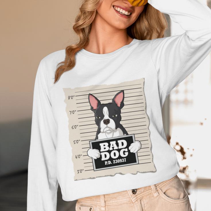 Boston Terrier Mug Shot Guilty Dog Unisex Long Sleeve T-Shirt, funny design