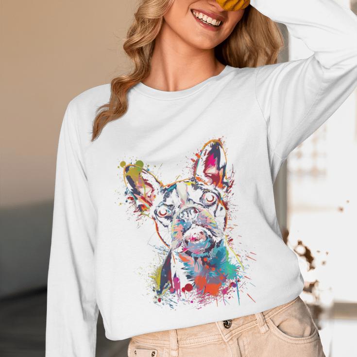 Boston Terrier Splash Unisex Long Sleeve T-Shirt, funny design