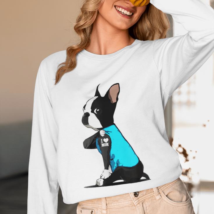 Boston Terrier Tattoos I Love Mom Unisex Long Sleeve T-Shirt, funny design