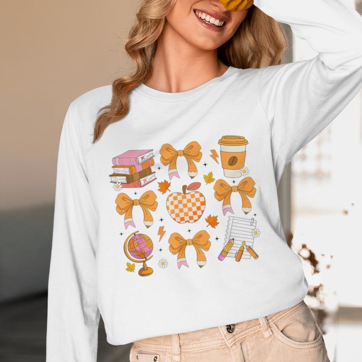 Coquette Bow Teacher Thanksgiving Fall Autumn Girls Women Unisex Long Sleeve T-Shirt, funny design