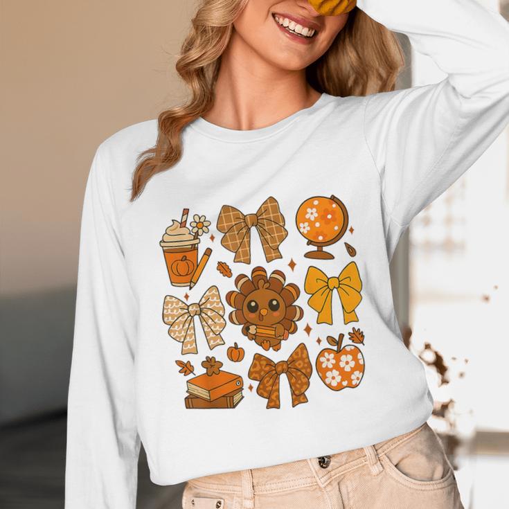 Coquette Teach Teacher Bows Thanksgiving Turkey Fall Autumn Unisex Long Sleeve T-Shirt, funny design Coquette Teach Teacher Bows Thanksgiving Turkey Fall Autumn Unisex Long Sleeve T-Shirt, funny design