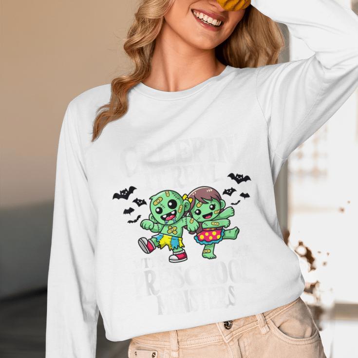 Creepin It Real Monster School Preschool Teacher Halloween Unisex Long Sleeve T-Shirt, funny design