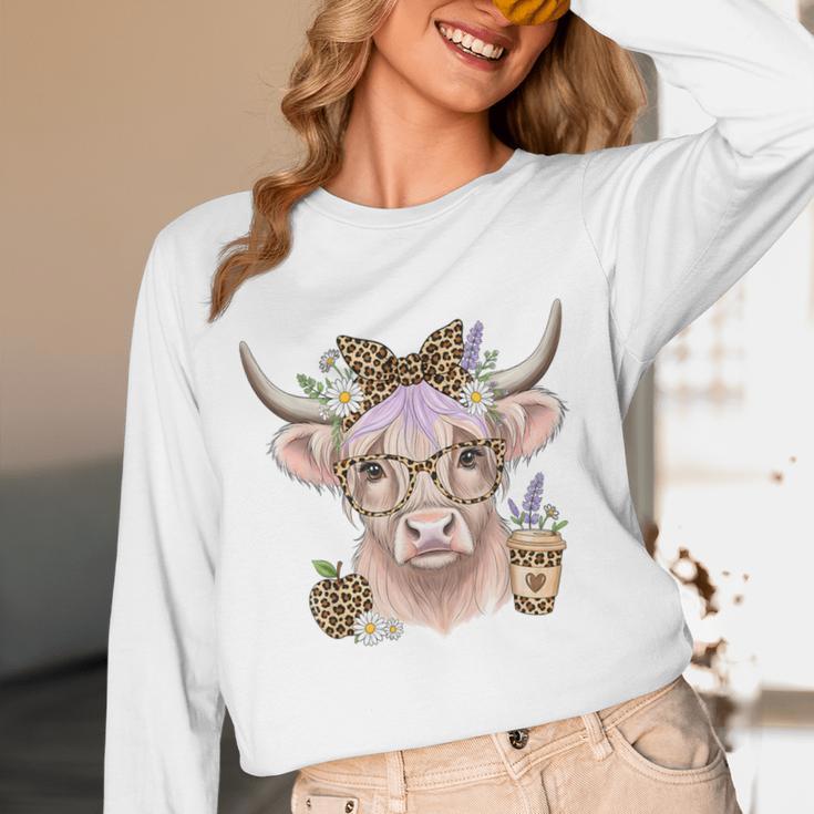 Cute Floral Highland Cow Back To School For Women Teacher Unisex Long Sleeve T-Shirt, funny design