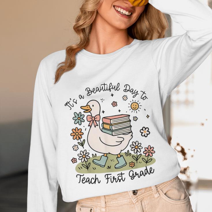 Cute Goose It's A Beautiful Day To Teach 1st Grade Teacher Unisex Long Sleeve T-Shirt, funny design Cute Goose It's A Beautiful Day To Teach 1st Grade Teacher Unisex Long Sleeve T-Shirt, funny design