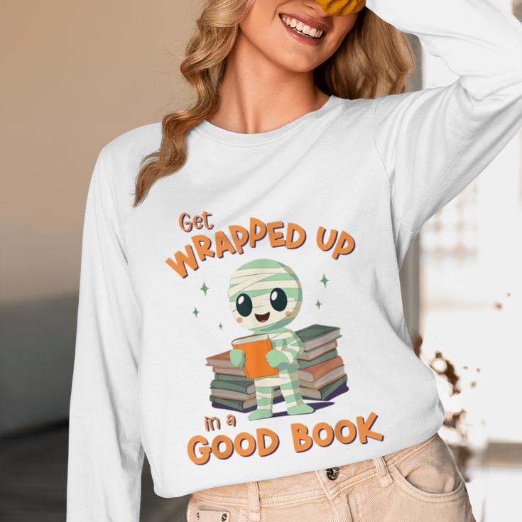 Cute Halloween Teacher Librarian Mummy Reading Books Unisex Long Sleeve T-Shirt, funny design