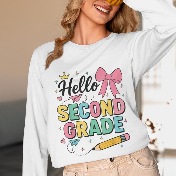 Cute Hello Second Grade Back To School Coquette Teacher Girl Unisex Long Sleeve T-Shirt, funny design