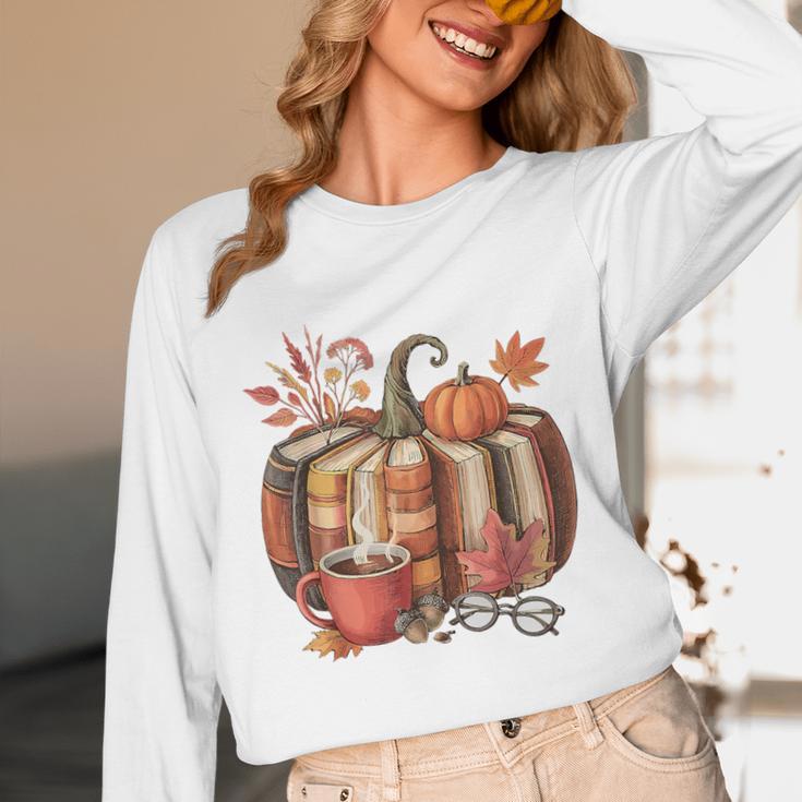Fall Book Pumpkin Retro Reading Halloween Teacher Unisex Long Sleeve T-Shirt, funny design Fall Book Pumpkin Retro Reading Halloween Teacher Unisex Long Sleeve T-Shirt, funny design