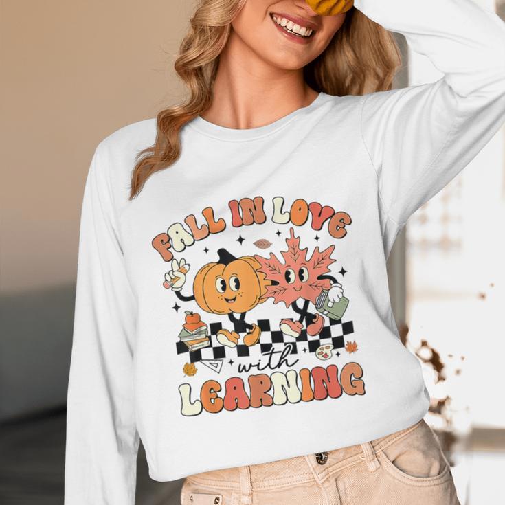 Fall In Love With Learning Teacher Retro Thanksgiving Unisex Long Sleeve T-Shirt, funny design