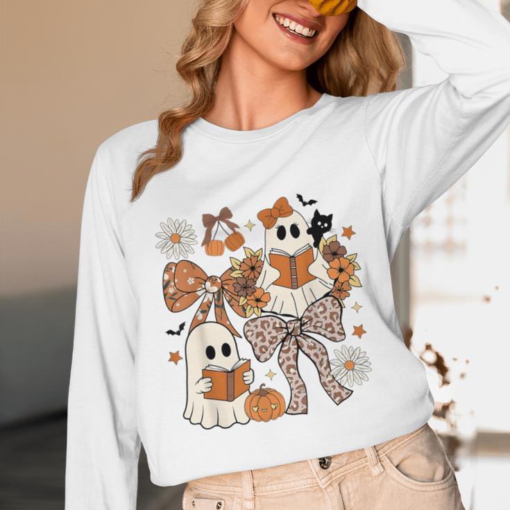 Ghost Reading Books Halloween Bow Spooky Teacher Student Unisex Long Sleeve T-Shirt, funny design